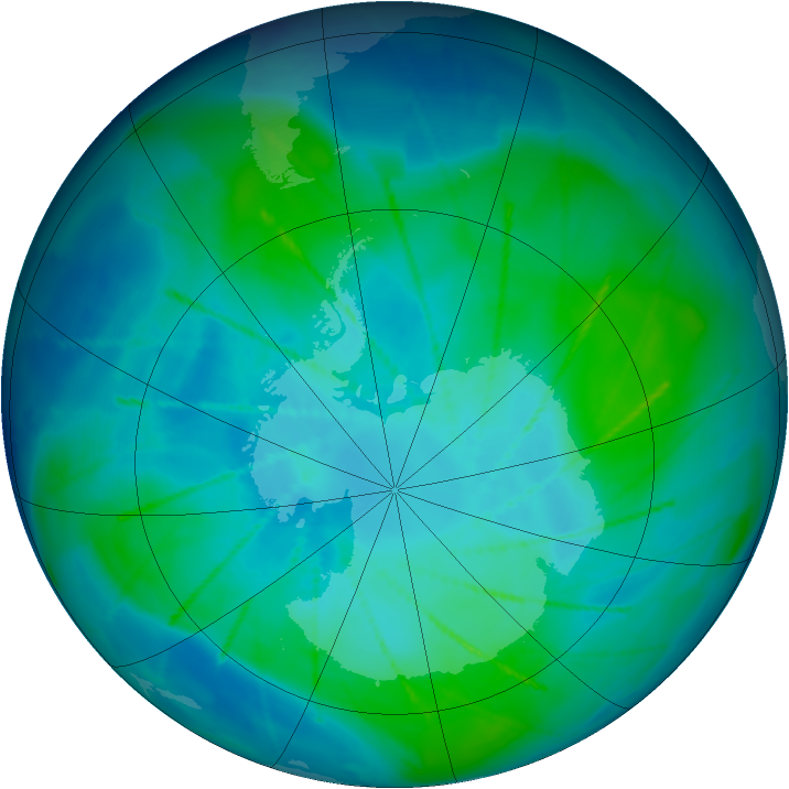 Antarctic ozone map for 03 February 2010